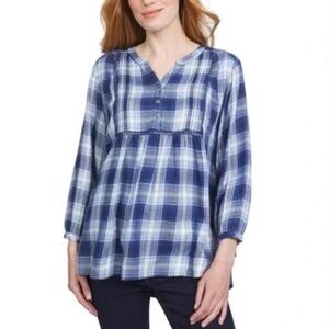 Wrangler Plaid Blue & WHITE Tunic Top Relaxed Fit SZ XL